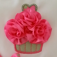 Cupcake Rosettes - Bubblegum Pink/Pink & Sage PD Grosgrain Rib/Sage Froo (AY-024)-Cupcake Rosettes - Bubblegum Pink/Pink & Sage PD Grosgrain Rib/Sage Froo (AY-024), Froo-Froo apron, Froo-Froo tutu, birthday tutu, birthday apron, cupcake tutu, cupcake apron