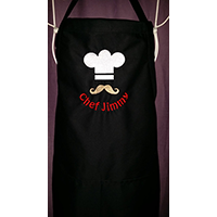 Mens Apron with Chef Hat, Moustache and Name-Froo-Froo apron, Froo-Froo aprons, handmade aprons, handmade apron, handmade Froo-Froo apron, handmade Froo-Froo aprons, men's apron, men's aprons, men's apparel, apron for men, apron for man, apron for a man